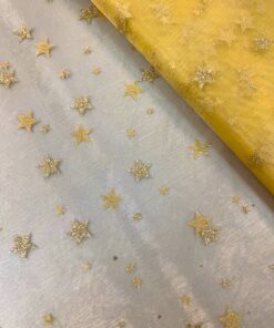 Органза золотые звезды, праздничная новогодняя ткань